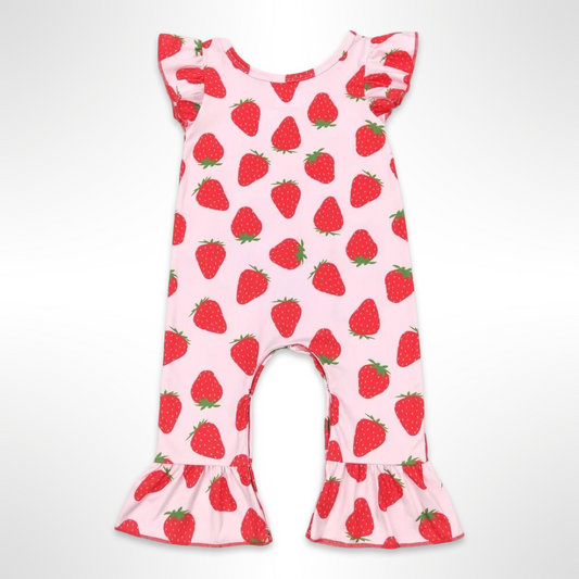 Strawberry Flutter Sleeve Jumpsuit