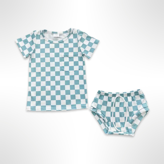 Blue Checkered Bummies Set